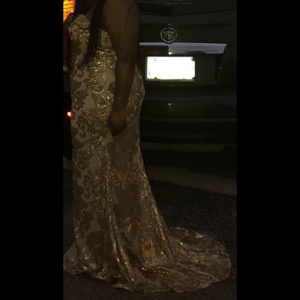 gold bronze champagne gown for special occasions & prom